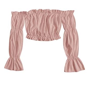 Women's Off Shoulder Crop Top Ruffle Flounce Long Sleeve Shirt Casual Ruched Blouse Dusty Blue S