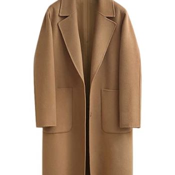 Women's Notched Lapel Wool Coats Mid Long Button Pea Coats Warm Thicken Trench Jacket(2629-Camel-XL)