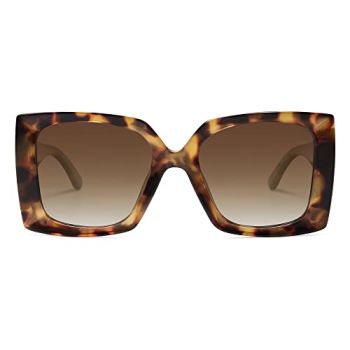 Retro Square Polarized Womens Sunglasses Trendy Oversized Large Women's UV Protection Big Shades SJ2224 Tortoise Brown Lens