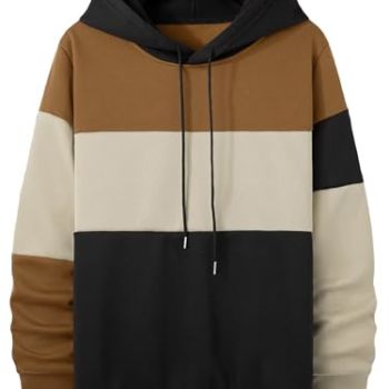 Men's Hoodies Color Block Drawstring Long Sleeve Casual Pullover Sweatshirt Multicoloured Colorblock M