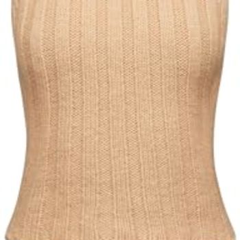 , Sleeveless Twisted Knit Top, L, Light Beige