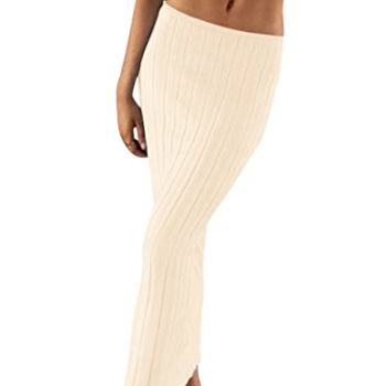 Women Solid Knitted Long Maxi Skirt Slim Stretch Midi Skirt Strapless Bodycon Beach Cover Up Sundress Party Dress Apricot