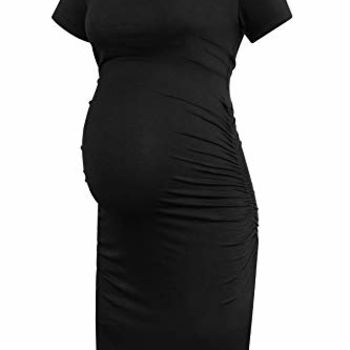 Women's Short Sleeve Maternity Dress Ruched Pregnancy Clothes Medium Black