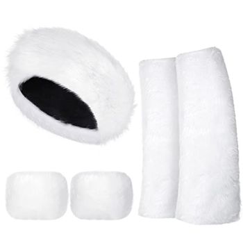 3 Pieces Faux Fur Headband Set Ear Warmer Headwrap Furry Wrist Cuff Leg Warmers Boot Cuff Winter Accessories for Women Girls (White)