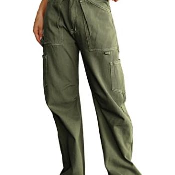 Cargo Pants Women High Waisted Baggy Wide Leg Womens Pants 6 Pockets Womens Fashion Y2K Clothing Casual Combat Military Trouser Green