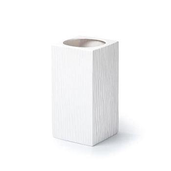 10 Inch White Textured Rectangular Ceramic Vase