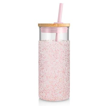 20oz Glass Tumbler Glass Water Bottle Straw Silicone Protective Sleeve Bamboo Lid