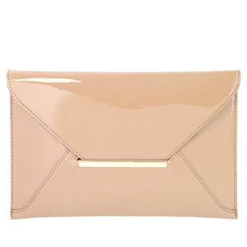 Faux Patent Leather Envelope Candy Clutch Bag, Nude