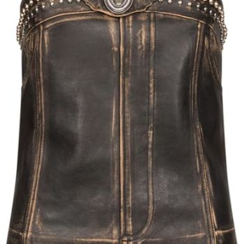 , Studded Leather Strapless Top, 4, Black