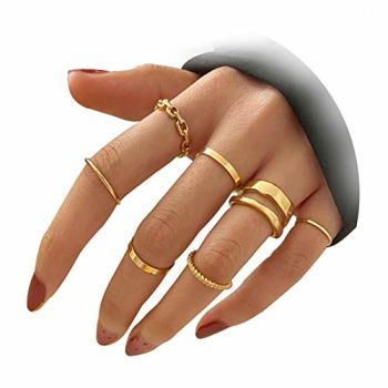 Gold Knuckle Rings Set for Women Girls Snake Chain Stacking Ring Vintage BOHO Midi Rings SIze Mixed (Gold Color)