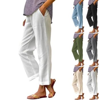 Amaon My Orders Delivery Women's Summer Casual Linen Pants Pink Sugar Skull Leggings Dark Green Pants Women Women's Spring Pants Lightning Deals of Today White Large