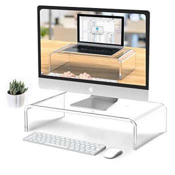 Acrylic Monitor Stand Riser Clear Laptop Stand for Desk Acrylic Monitor Riser for Desk Accessories Aesthetic Laptop Riser Clear Computer Stand White Office Supplies for Women Essentials