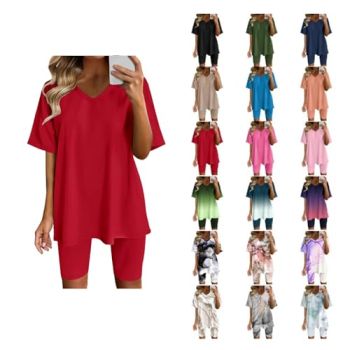 Oversized Tshirt and Biker Short Set Women 2 Piece Matching Outfits Lounge T Shirt Biker Shorts Sleepwear Sweatsuit