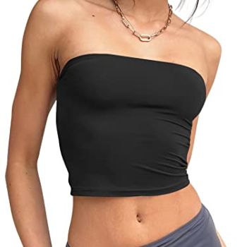 Womens Tube Tops Strapless Sexy Bandeau Basic Backless Crop Tops Cute Summer Tops 2024 Sleeveless Slim Fit Stretchy Y2k Tops Teen Girls Black