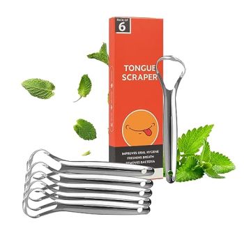 6Pcs Tongue Scraper With Box,Food Grade Metal Tongue Scraper for Adults Bad Breath Treatment