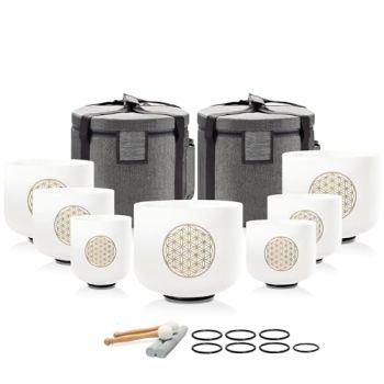 Singing Bowl 432 Hz Chakra 7PCS of 6-12 Inch Flower of Life Sound Bowl Meditation Set for Healing,Free 2 PCS Travel Carry Case Bag.…