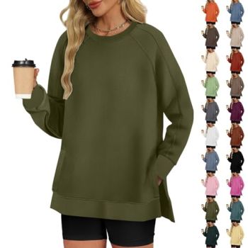 prime deals october clothes for women Women‘s Oversized Sweatshirt Crewneck Long Sleeve Tunic Pollover Shirts Side Zipper Hoodie Sweater 2024 Fall Clothes AG-2 L