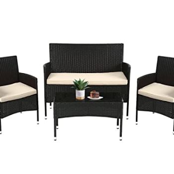 Patio Furniture Set 4 Pieces Outdoor Rattan Chair Wicker Sofa Garden Conversation Bistro Sets for Yard,Pool or Backyard