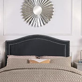 Tal. Headboard Velvet Upholstered Double Row Silver Nailhead Trim Modern Transitional Full/