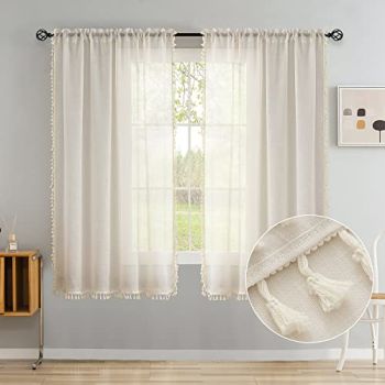 Linen Look Sheer Curtains 63 Inches Long