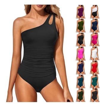 1 Piece Slim Fit Bathing Suit for Women One Shoulder Tummy Control Swimsuits