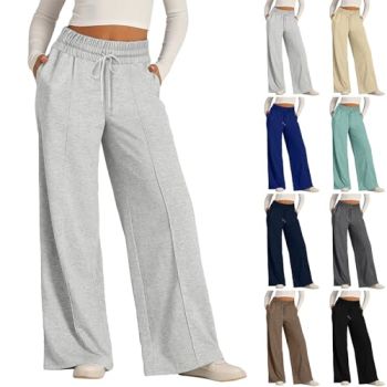 Oversized Wide Leg Sweatpants Women Elastic Drawstring Baggy Straight Leg Open Bottom Lounge Comfy Joggers Trousers A-Grey