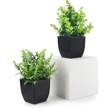 2 Packs Small Fake Plants Artificial Greenery Plants in Pots for Home Bedroom Bathroom Farmhouse Kitchen Decor Indoor