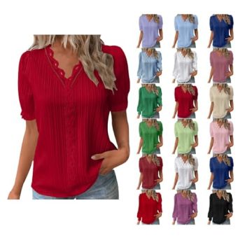 Tops for Women Dressy Casual Summer Solid Color V Neck T Shirts Causal Soft Comfor Basic Tops Go Out Ruffle Tops