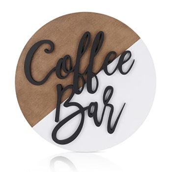 Wooden Coffee Bar Sign Round-Modern Farmhouse Coffee Bar Decor 3D Coffee Cutout Sign Hanging Wall Decor Tiered Tray Decor Coffee Lover Gift for Home Restaurants Outdoor Indoor Decoration (Rustic)