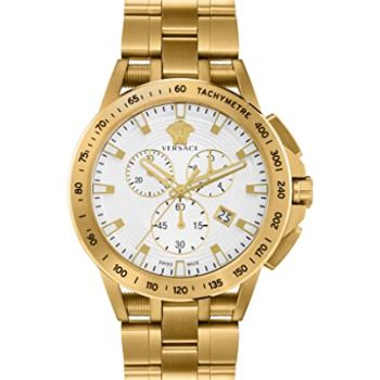 Mens Gold Tone Swiss Made Watch. New Chrono Collection. High Fashion Gold Tone Bracelet. Silver Dial