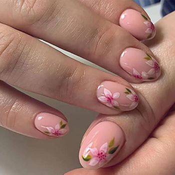 Press on Nails Short Round Spring French Fake Nails Pink Full Cover False Nails