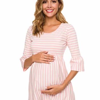 Womens Casual Maternity Tops Striped Peplum 3/4 Ruffle Sleeve Shirt Ultra Soft Pregnancy Clothing