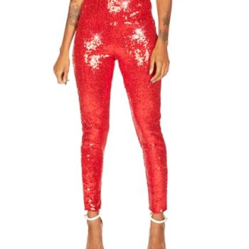 Red High Waisted Sequin Leggings for Women Size X-Small