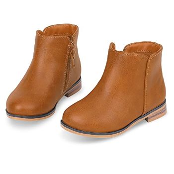 Girls Boots Kids Ankle Boots for Girls Side Zipper Booties Fashion Girls Short Suede Low Heels Boots color brown size 9