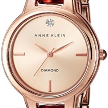 Women's AK/2626RGRG Diamond-Accented Dial Rose Gold-Tone Open Bangle Watch