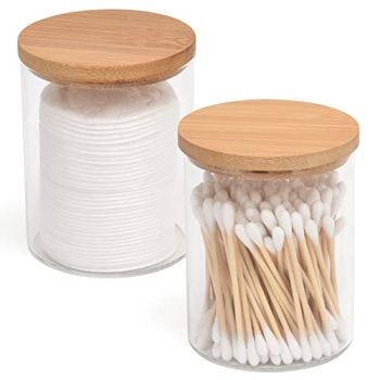 2 Pack Glass Qtip Holder Dispenser Bathroom Jars