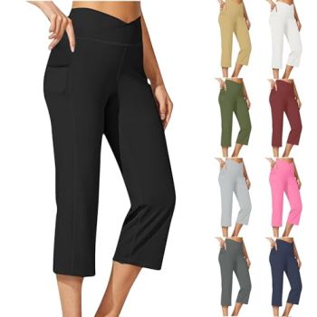 today's deals of The day,women's capri pants Capri Pants for Women Knee Length High Waist Leggings Causal Cropped Pants Athletic Gym Yoga Trousers