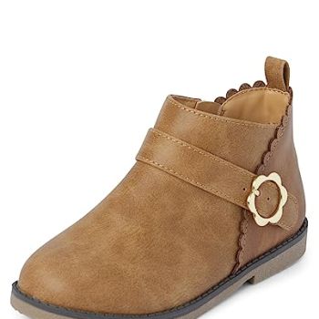 ,and Toddler Faux Leather Booties Ankle Boot,Tan,5 Toddler