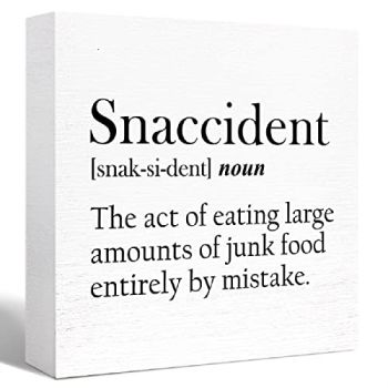 Kitchen Wood Sign Decor,Rustic Kitchen Wood Block Signs for Kitchen Shelf Counter Table Decor,Funny Kitchen Sign Farmhouse Kitchen Sign Counter Decoration (Snaccident Definition)