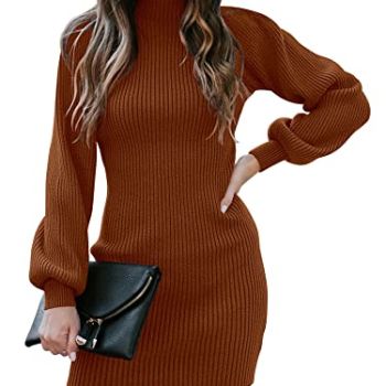 Sweater Dress for Women 2023 Turtle Neck Long Sleeve Bodycon Comfy Casual Stretchy Mini Fall Winter Knit Dress Sexy Cocktail Outfits C14A5-jiaotang-S Caramel