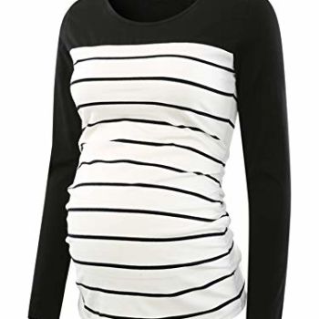 Women's Maternity Tops Long Sleeve Clothes Flattering Side Ruched Pregnancy T-Shirt