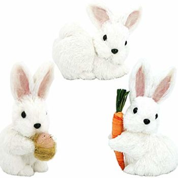 Nature Vibe Sisal Baby Bunny Easter Decorations,Set of 3 White Easter Bunny Family for Easter Home Decor or Seasonal Parties,Cute Bunny Figurine as Decorative Farm Animals for Easter Centerpieces