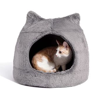 Meow Hut in Fur Cover Dome Cat and Dog Bed