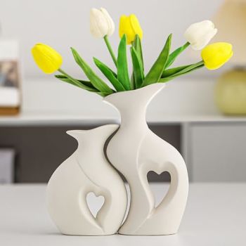 White Ceramic Vase for Pampas Grass Set of 2