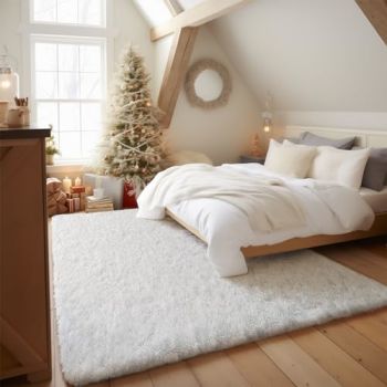 White Rugs for Bedroom Fluffy