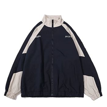Y2k Jacket for Women Zip Up Bomber Jacket Y2k Clothing Racing Varsity Jacket Oversized Color Block Jacket Unisex (B Navy,M)