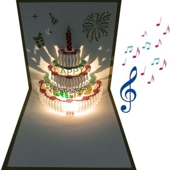 3D Pop Up Birthday Cards,Warming LED Light Birthday Cake Music Happy Birthday Card Postcards Pop Up Greeting Cards Laser Cut Happy Birthday Cards Best for Mom,Wife,Sister