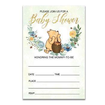 Greenery Winnie the Pooh Baby Shower Invitations Fill in Style Floral Pooh Bear Baby Shower Party Invites