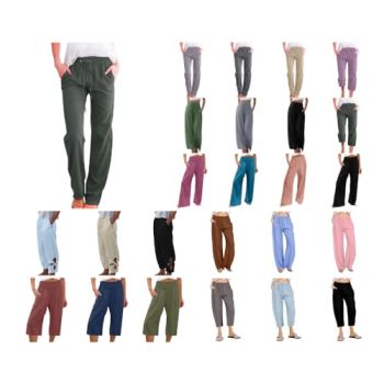 Cotton Linen Pants for Women Palazzo Wide Leg Pants Plus Size Lounge Pant Elastic Waist Solid Color Pants