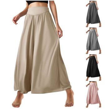 Palazzo Pants for Women Casual Loose Elastic High Waisted Straight Wide Leg Pants Fashion Flowy Soft Dance Pants 2024 Khaki